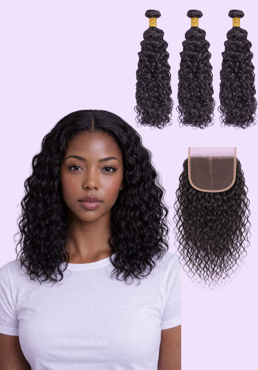 Crown Bundles & Closure Water Wave Set – Peruvian Hair