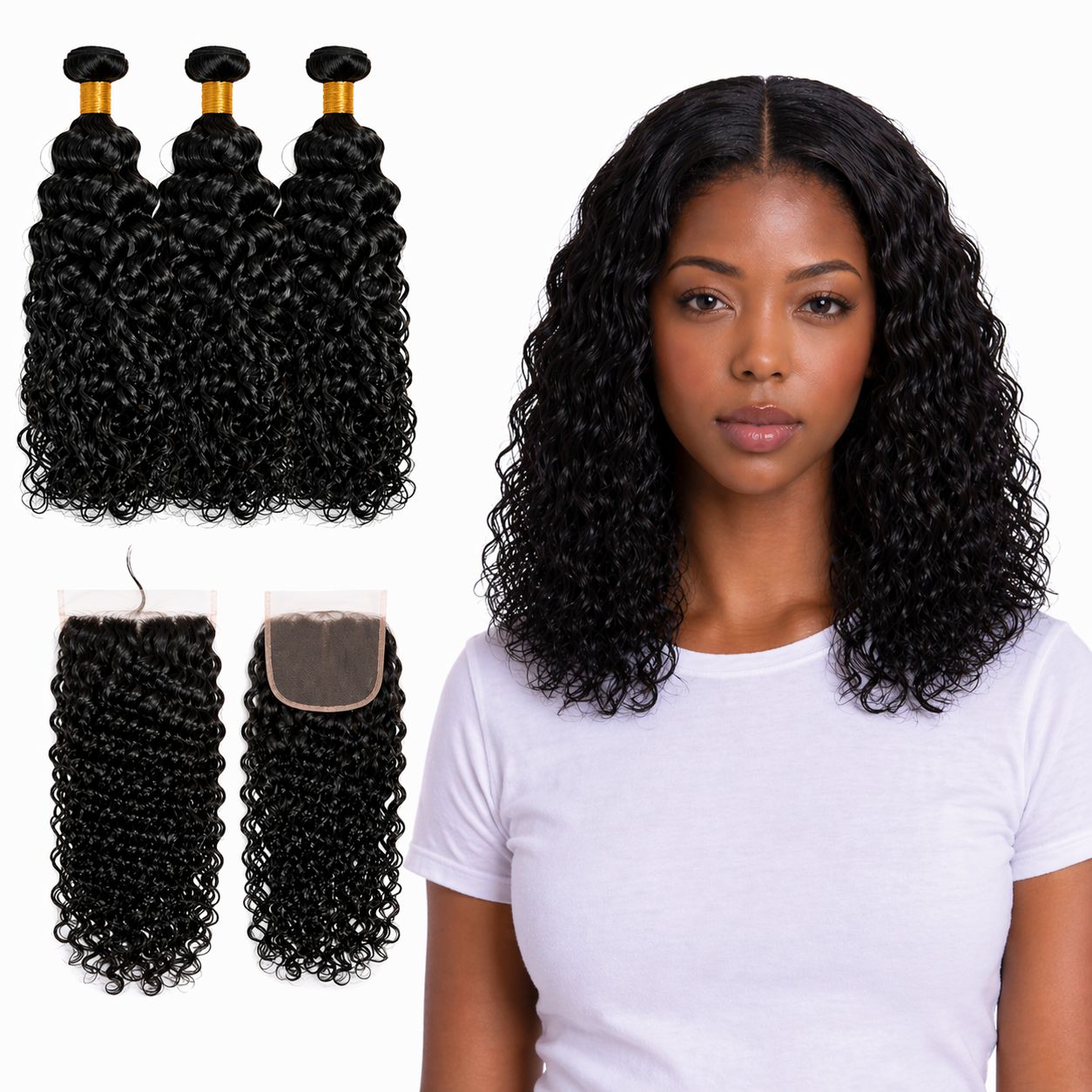 Peruvian Crown Bundles & Closure Water Wave Set